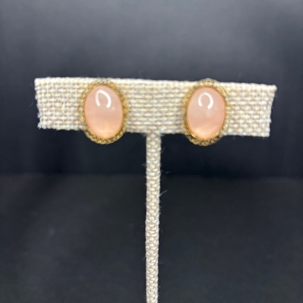 Women's Pink Gold Oval Cabochon Clip-On Earrings